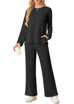 PrinStory Womens 2 Piece Lounge Set 2024 Fall Winter Sweater Sets Outfits Matching Set Loungewear Black-M