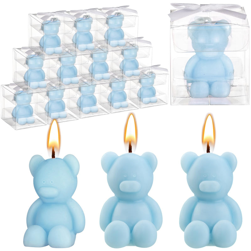 Hoolerry 30 Pcs Baby Shower Favors Bear Candles Favors with 30 Boxes Bear Shaped Candles Handmade Mini Bear Candles Bulk for Baby Shower Boys Girls Wedding Gender Reveal Party Guest (Light Blue)